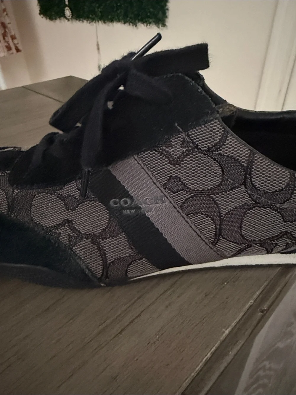Coach Black and Gray Signature Logo Kids Sneakers